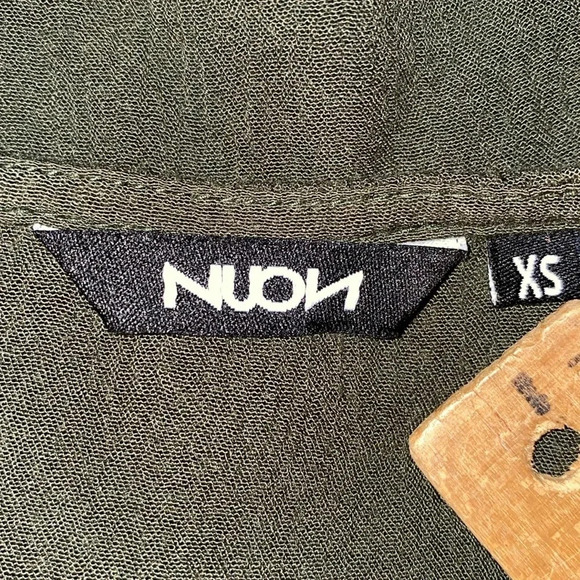 NUON gauze lace up front long butterfly bell sleeves olive green NEW size XS - Picture 6 of 11